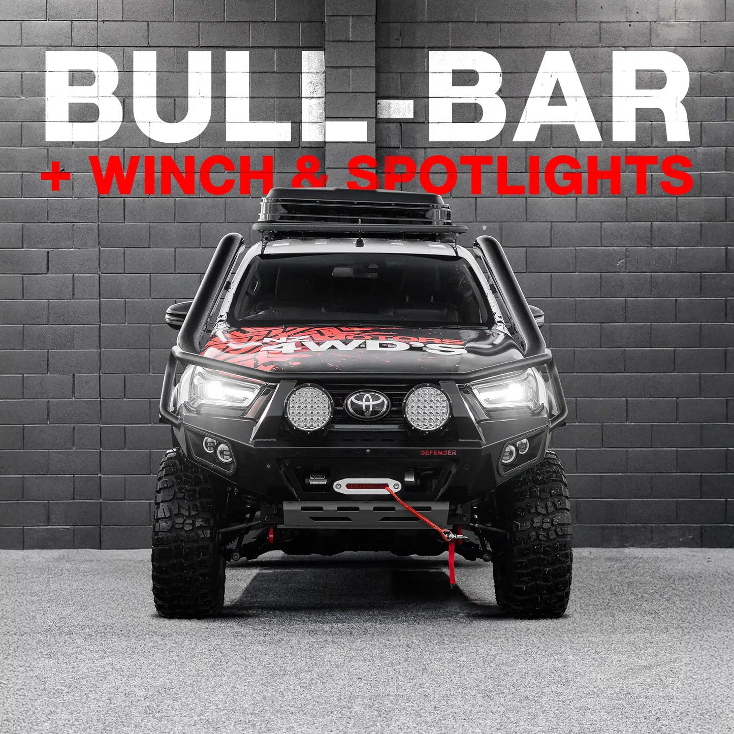 DEFENDER Off-Road Bull Bar + Winch & Spotlights Combo Package